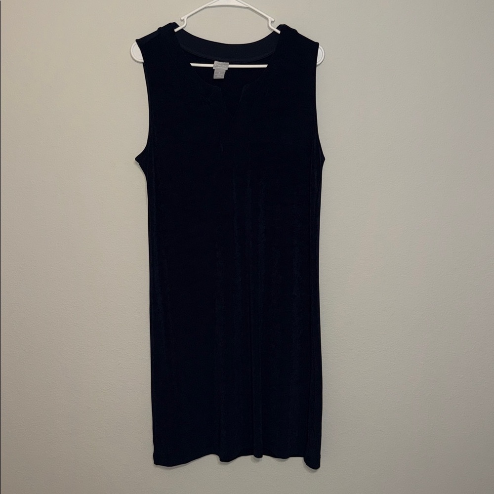 Chico's Black Sleeveless Midi Dress with Notch Neckline
